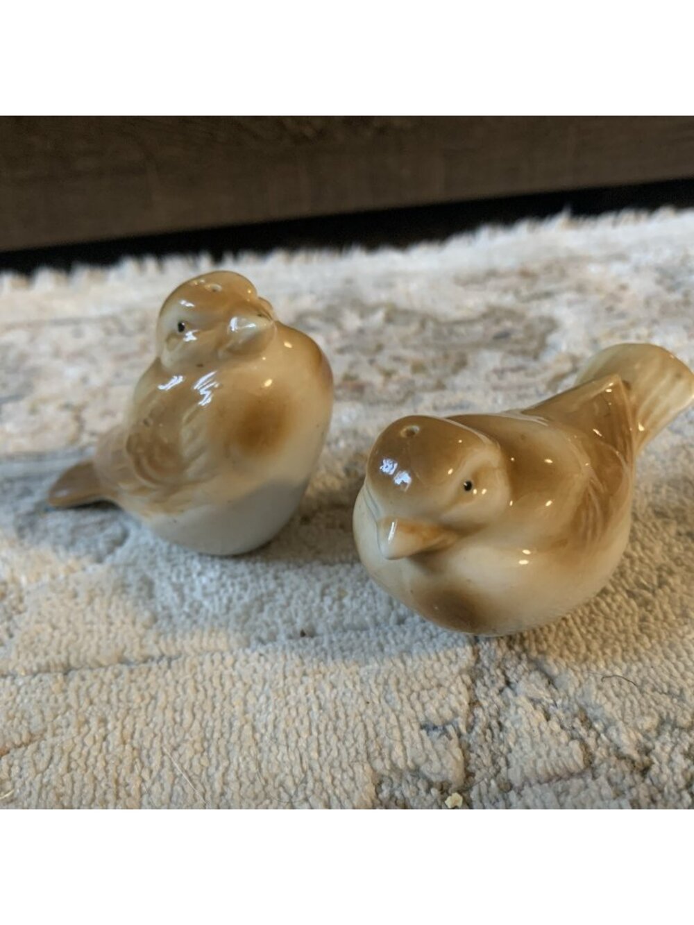 Vintage Ceramic Bird Quail Salt & Pepper Shakers Brown White 2" Pair